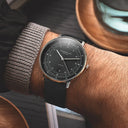 Sternglas HAMBURG 42mm Automatic Watch S02-HH11-PR07, Graphite-Satined Dial, Sapphire Crystal, Premium Black Leather Strap, 5 ATM Water Resistant