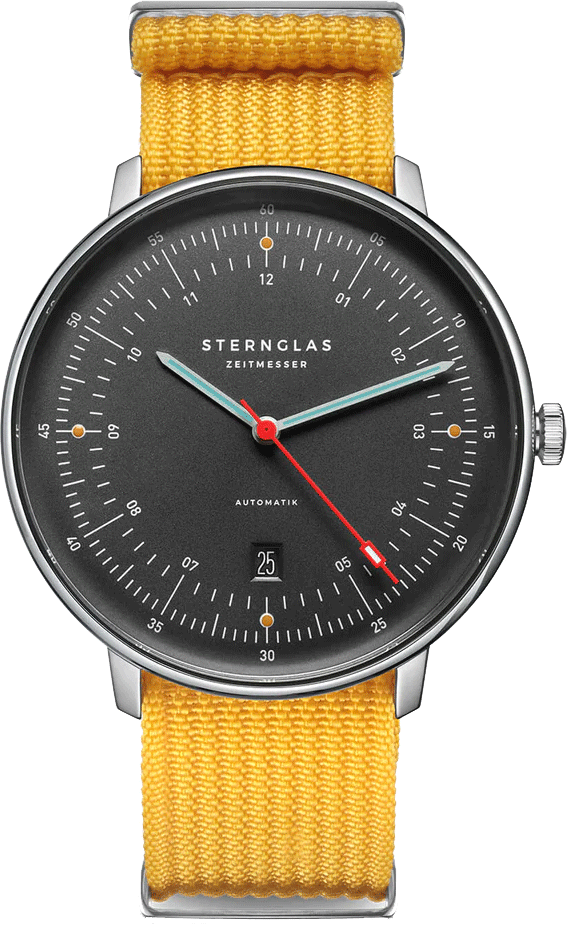 Sternglas Hamburg Automatik Edition Neuwerk 42mm Watch S02-HHN11-FI01 - Storm Grey Dial, Sapphire Crystal, Field Signal Yellow Nylon Strap, 5 ATM Water Resistant