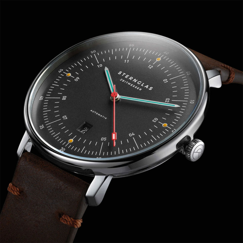 Sternglas Hamburg Automatik Edition Neuwerk 42mm Watch S02-HHN11-VI11, Storm Grey Dial, Sapphire Crystal, Vintage Mocha Leather Strap, 5 ATM Water Resistant