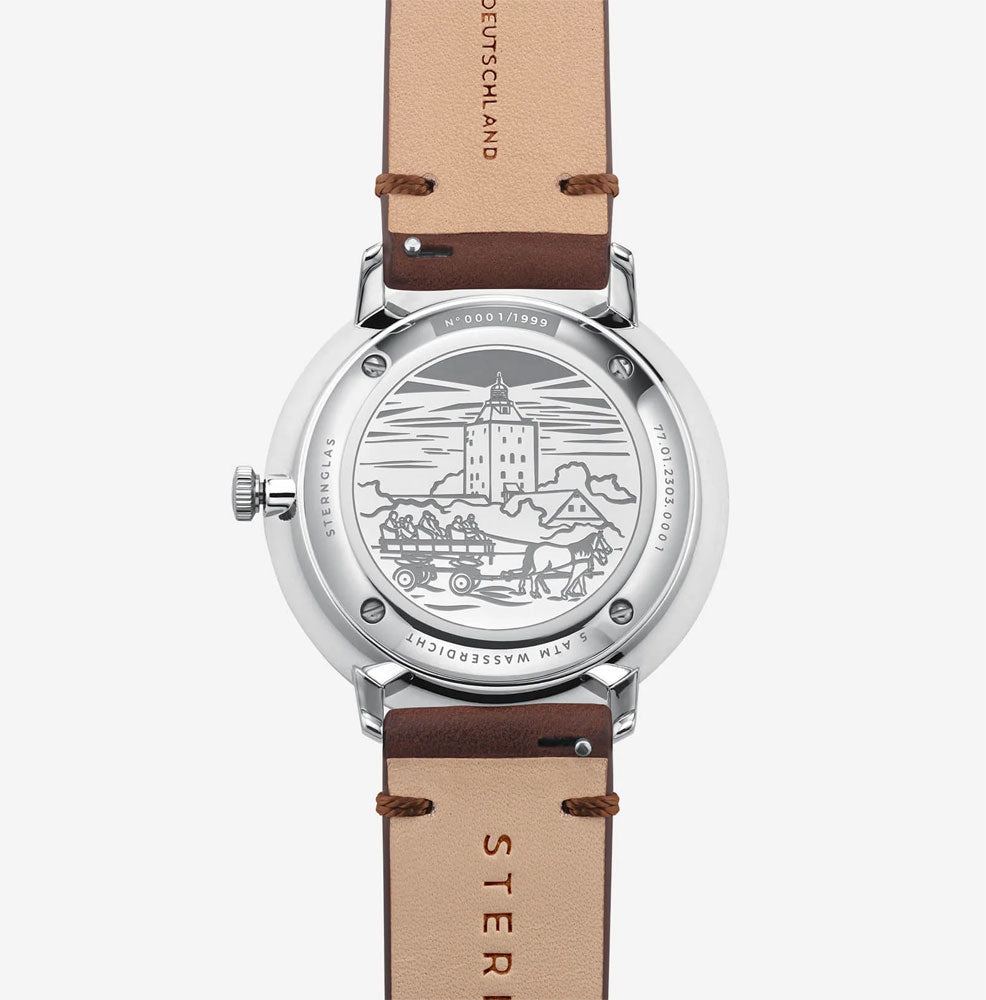 Sternglas Hamburg Automatik Edition Neuwerk 42mm Watch S02-HHN11-VI11, Storm Grey Dial, Sapphire Crystal, Vintage Mocha Leather Strap, 5 ATM Water Resistant