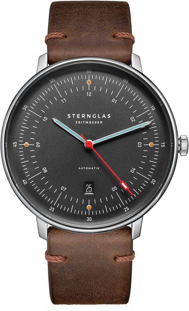 Sternglas Hamburg Automatik Edition Neuwerk 42mm Watch S02-HHN11-VI11, Storm Grey Dial, Sapphire Crystal, Vintage Mocha Leather Strap, 5 ATM Water Resistant