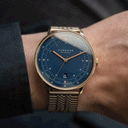 Sternglas Hamburg Edition Marine 42mm Watch S01-HHM07-ME09, Dark Blue Dial, Sapphire Crystal, Gold Stainless Steel Bracelet, 5 ATM Water Resistant