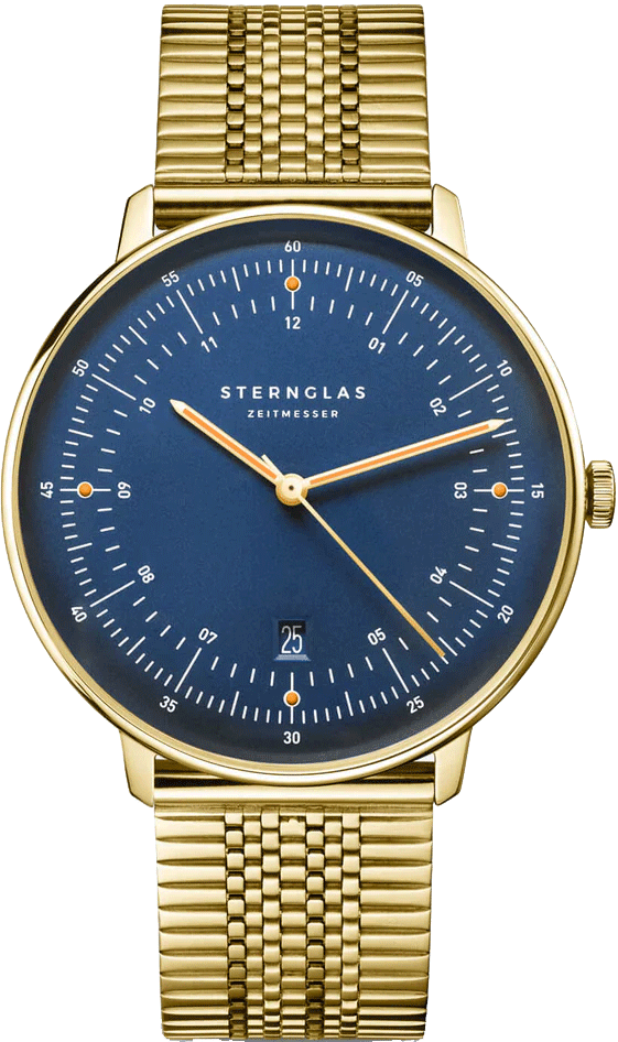Sternglas Hamburg Edition Marine 42mm Watch S01-HHM07-ME09, Dark Blue Dial, Sapphire Crystal, Gold Stainless Steel Bracelet, 5 ATM Water Resistant