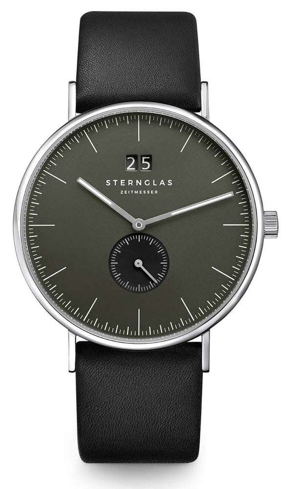 Sternglas Ivo 40mm Quartz Watch S01-IV08-PR07, Green Dial, Sapphire Crystal, Premium Black Leather Strap, 5 ATM Water Resistant