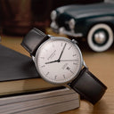 Sternglas KANTON 2.0 39mm Automatic Watch S02-KF10-MO01, Silver Dial, Sapphire Crystal, Modena Black Leather Strap, 5 ATM Water Resistant