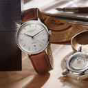 Sternglas KANTON 2.0 39mm Automatic Watch S02-KF10-MO02, Silver Dial, Sapphire Crystal, Modena Brown Leather Strap, 5 ATM Water Resistant