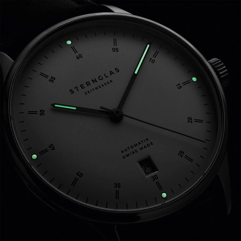 Sternglas KANTON 2.0 39mm Automatic Watch S02-KF10-MO02, Silver Dial, Sapphire Crystal, Modena Brown Leather Strap, 5 ATM Water Resistant