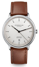 Sternglas KANTON 2.0 39mm Automatic Watch S02-KF10-MO02, Silver Dial, Sapphire Crystal, Modena Brown Leather Strap, 5 ATM Water Resistant