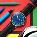 Sternglas Levin Blue S01-LE06-MO18 – Elegant 40mm Quartz Watch with Modena 20 Black-Red-Turquoise Leather Strap & Sapphire Crystal