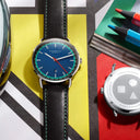 Sternglas Levin Blue S01-LE06-MO18 – Elegant 40mm Quartz Watch with Modena 20 Black-Red-Turquoise Leather Strap & Sapphire Crystal