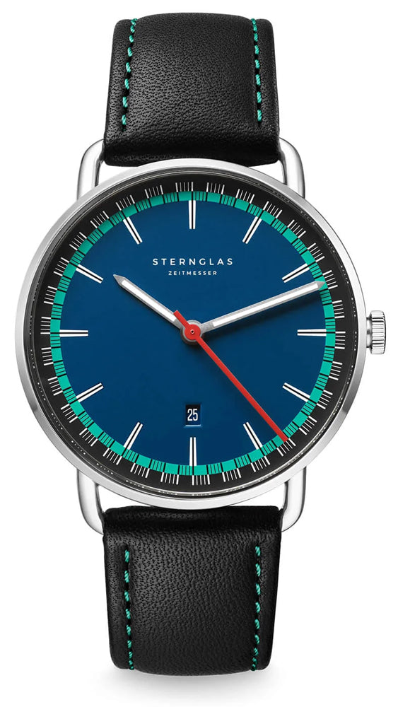 Sternglas Levin Blue S01-LE06-MO18 – Elegant 40mm Quartz Watch with Modena 20 Black-Red-Turquoise Leather Strap & Sapphire Crystal