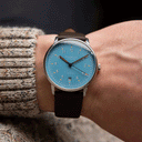 Sternglas LUMATIK Automatic 38mm Watch S02-LM17-PR04, Light Blue Dial, Sapphire Crystal, Dark Brown Leather Strap, 5 ATM Water Resistant
