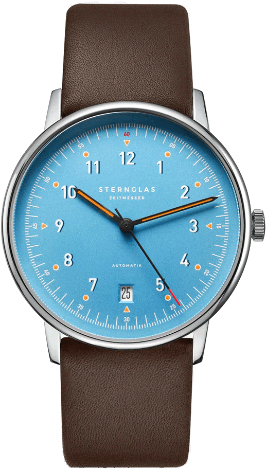 Sternglas LUMATIK Automatic 38mm Watch S02-LM17-PR04, Light Blue Dial, Sapphire Crystal, Dark Brown Leather Strap, 5 ATM Water Resistant