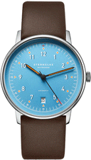 Sternglas LUMATIK Automatic 38mm Watch S02-LM17-PR04, Light Blue Dial, Sapphire Crystal, Dark Brown Leather Strap, 5 ATM Water Resistant