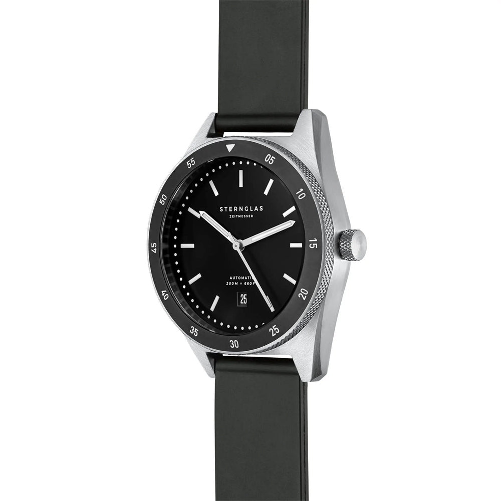 Sternglas MARUS 42mm Automatic Dive Watch S02-MA03-KA01, Black-Silver Dial, Sapphire Crystal, Rubber Strap, 20 ATM Water Resistant