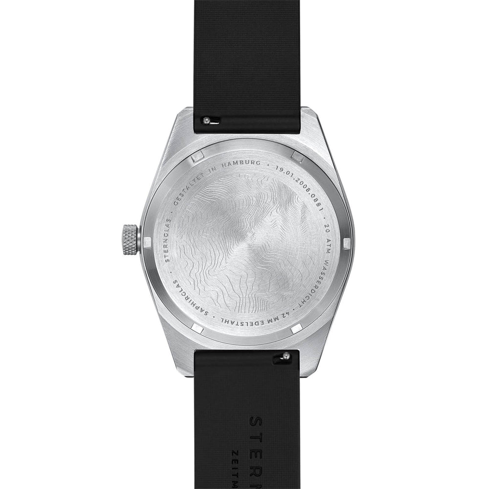 Sternglas MARUS 42mm Automatic Dive Watch S02-MA03-KA01, Black-Silver Dial, Sapphire Crystal, Rubber Strap, 20 ATM Water Resistant