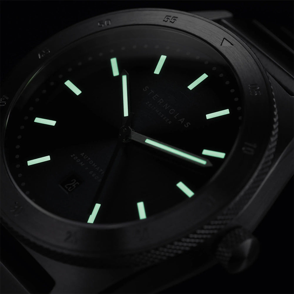 Sternglas MARUS 42mm Automatic Dive Watch S02-MA03-KA01, Black-Silver Dial, Sapphire Crystal, Rubber Strap, 20 ATM Water Resistant