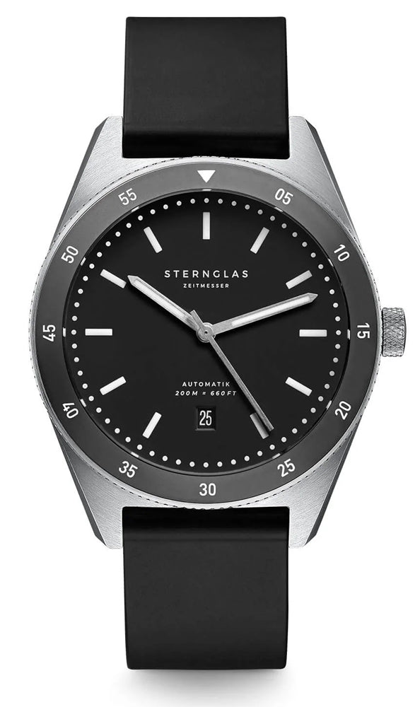 Sternglas MARUS 42mm Automatic Dive Watch S02-MA03-KA01, Black-Silver Dial, Sapphire Crystal, Rubber Strap, 20 ATM Water Resistant