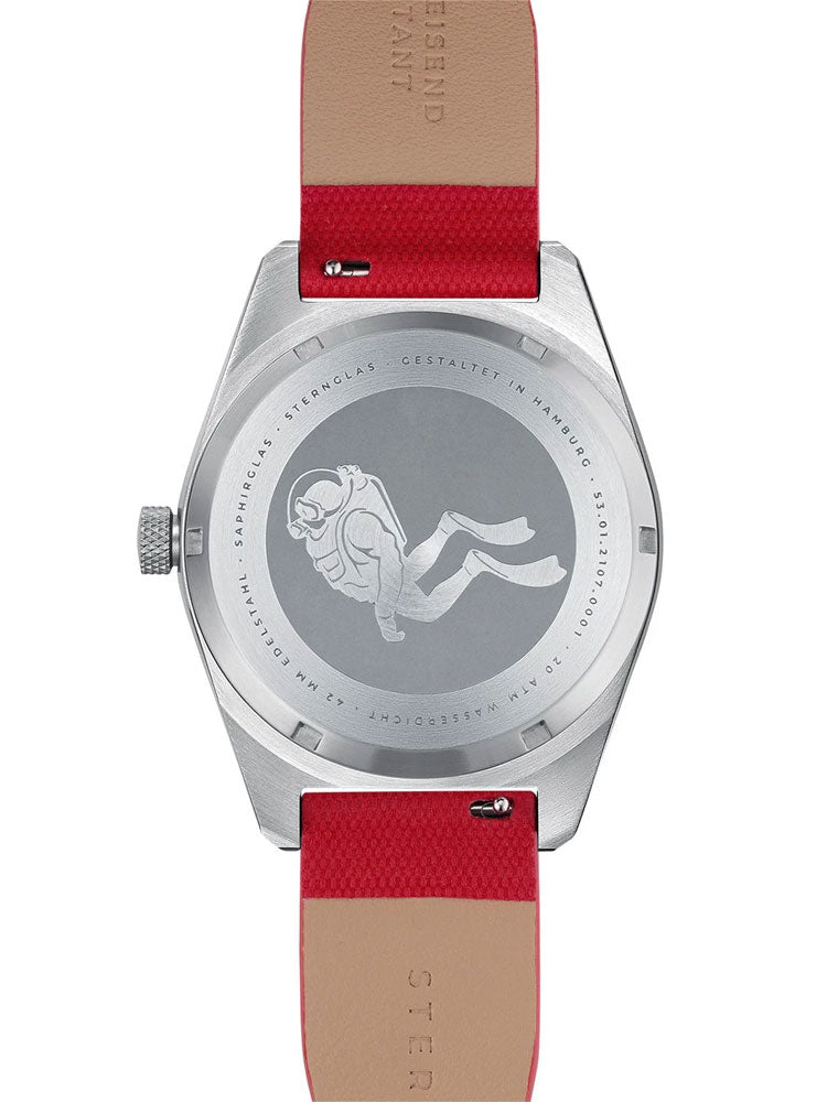 Sternglas Marus Sport 42mm Watch S02-MAS11-SP02, Anthracite Silver Dial, Sapphire Crystal, Sport Red Strap, 20 ATM Water Resistant