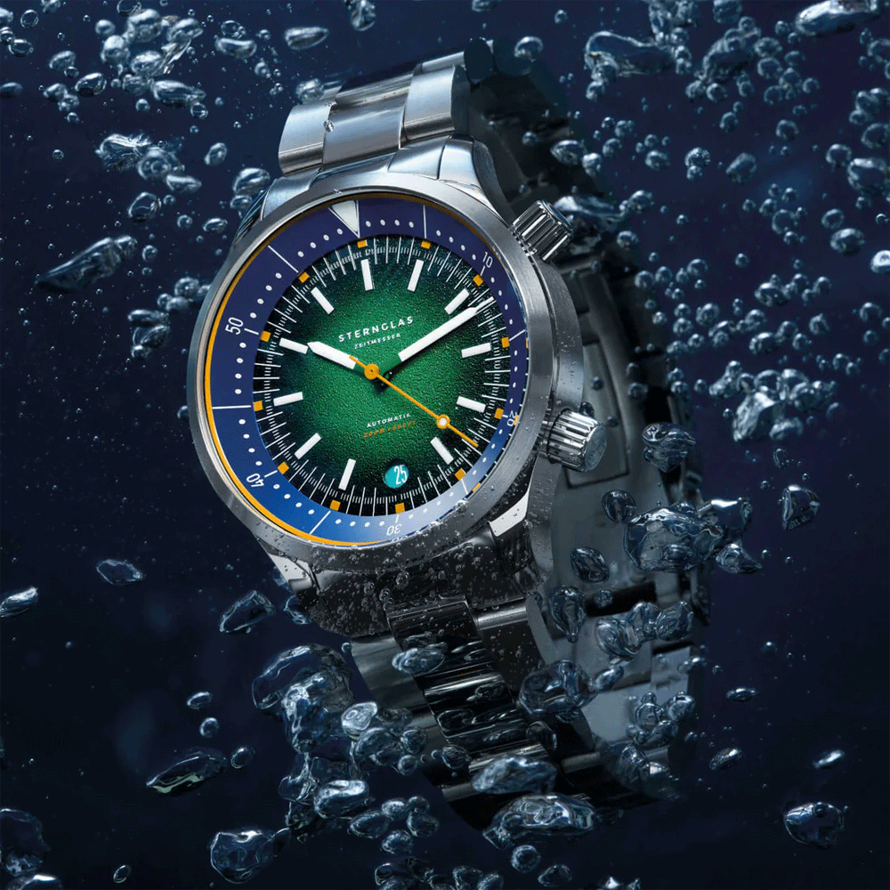 Sternglas MERION 42mm Automatic Watch S02-ME08-SET, Green-Orange Dial, Sapphire Crystal, Metal & Rubber Straps, 20 ATM Water Resistant