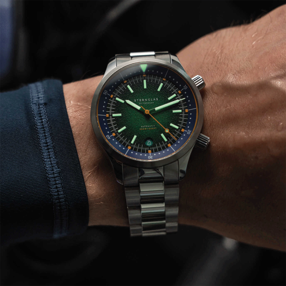 Sternglas MERION 42mm Automatic Watch S02-ME08-SET, Green-Orange Dial, Sapphire Crystal, Metal & Rubber Straps, 20 ATM Water Resistant
