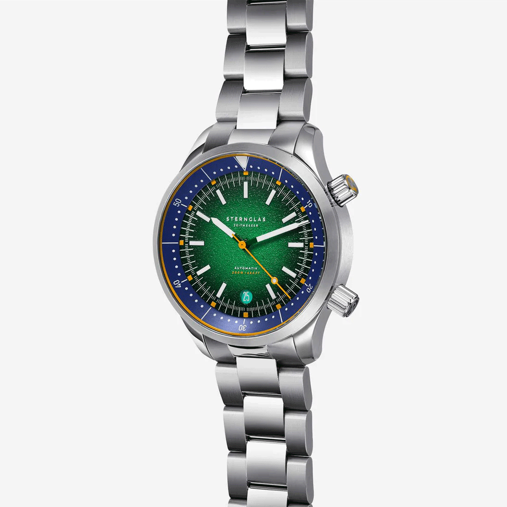 Sternglas MERION 42mm Automatic Watch S02-ME08-SET, Green-Orange Dial, Sapphire Crystal, Metal & Rubber Straps, 20 ATM Water Resistant