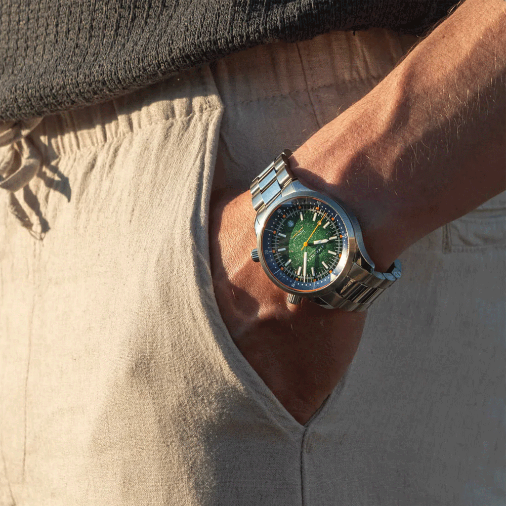 Sternglas MERION 42mm Automatic Watch S02-ME08-SET, Green-Orange Dial, Sapphire Crystal, Metal & Rubber Straps, 20 ATM Water Resistant