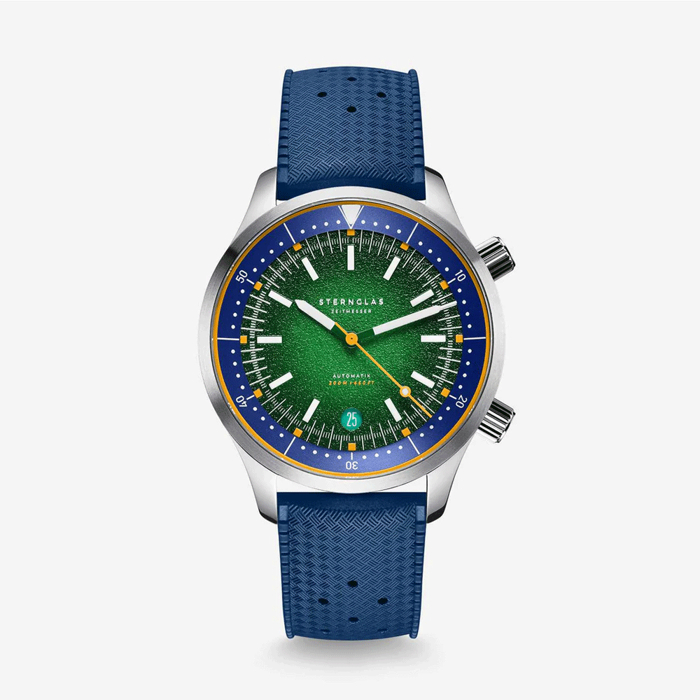 Sternglas MERION 42mm Automatic Watch S02-ME08-SET, Green-Orange Dial, Sapphire Crystal, Metal & Rubber Straps, 20 ATM Water Resistant