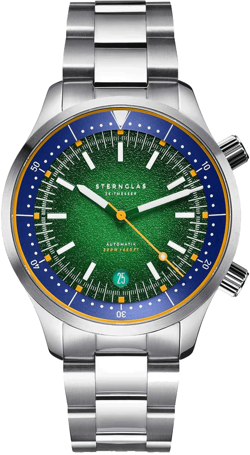 Sternglas MERION 42mm Automatic Watch S02-ME08-SET, Green-Orange Dial, Sapphire Crystal, Metal & Rubber Straps, 20 ATM Water Resistant