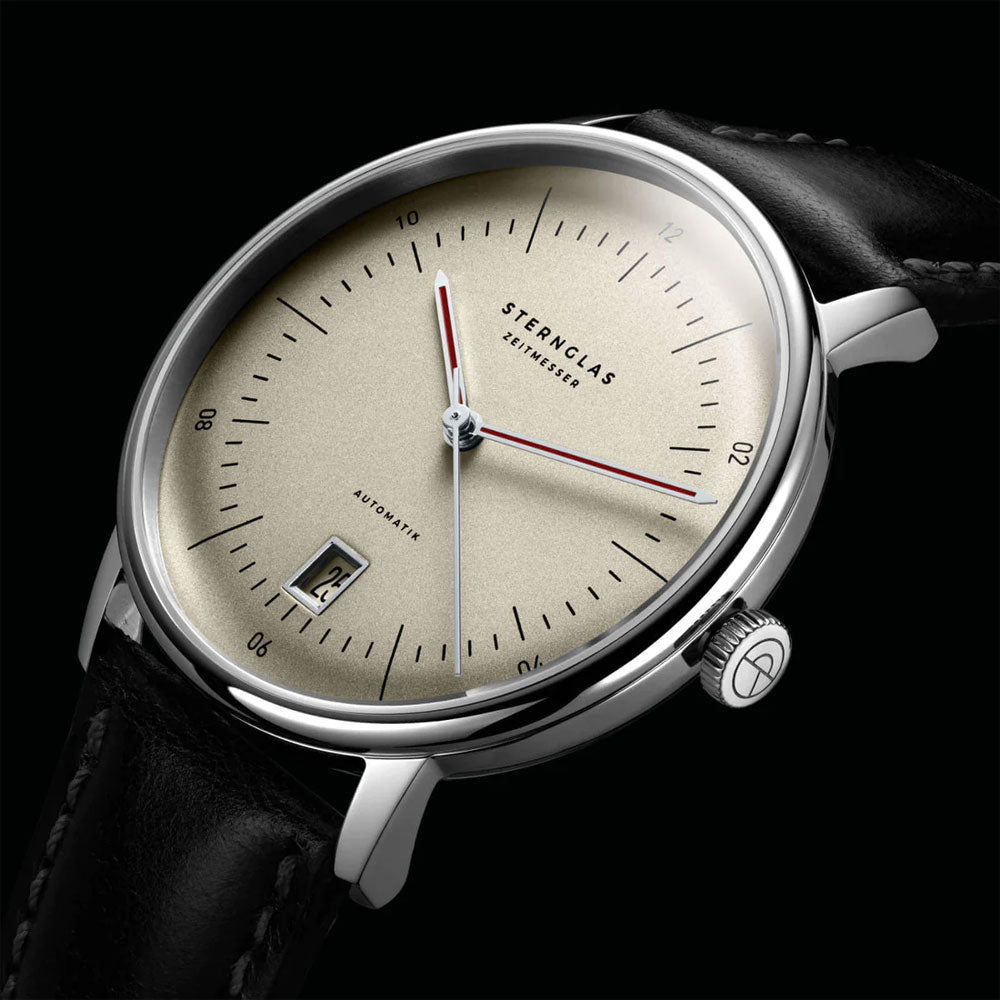 Sternglas NAOS AUTOMATIK Pro Oxford 38mm Automatic Watch S02-NAO26-BR02, Silver Dial, Sapphire Crystal, Bridle Black Leather Strap, 5 ATM Water Resistant