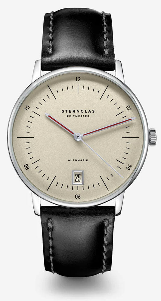 Sternglas NAOS AUTOMATIK Pro Oxford 38mm Automatic Watch S02-NAO26-BR02, Silver Dial, Sapphire Crystal, Bridle Black Leather Strap, 5 ATM Water Resistant