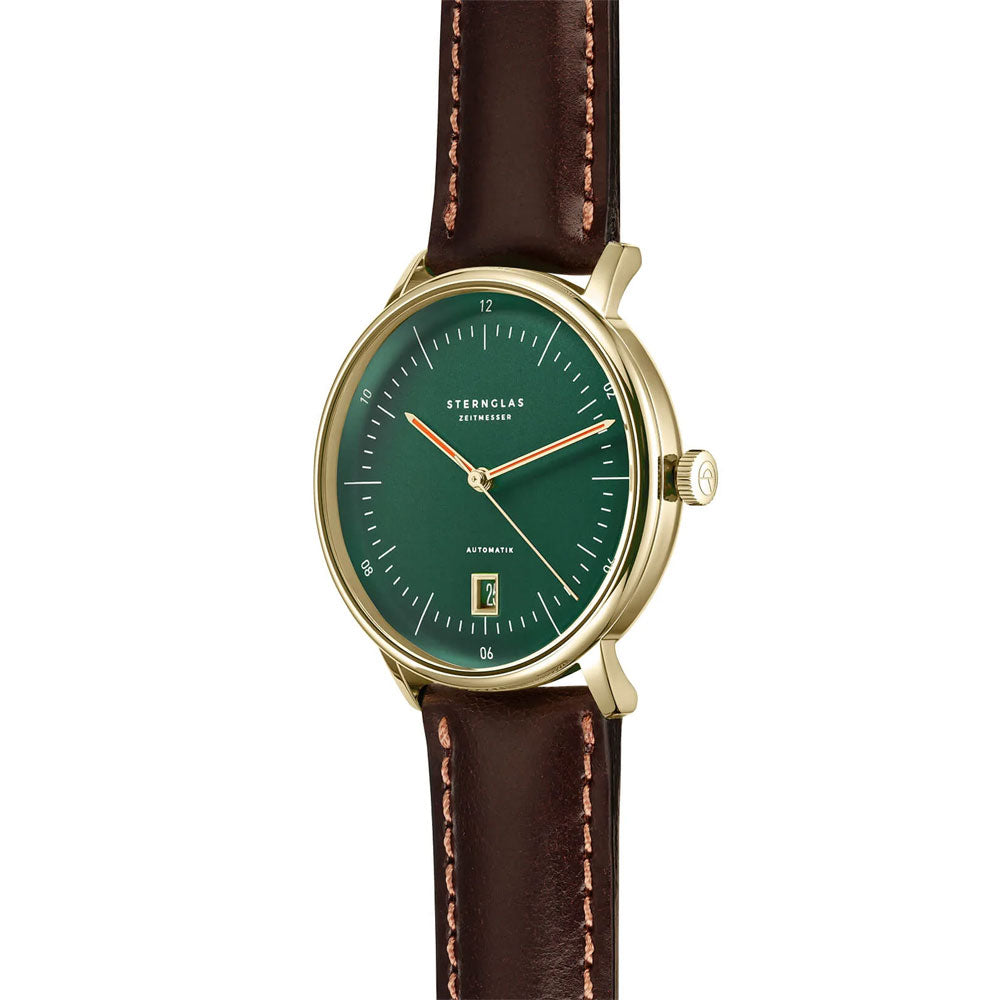 Sternglas NAOS AUTOMATIK Edition CAMBRIDGE 38mm Automatic Watch S02-NAC22-BR01, British Racing Green Dial, Sapphire Crystal, Bridle Dark Brown Leather Strap, 5 ATM Water Resistant