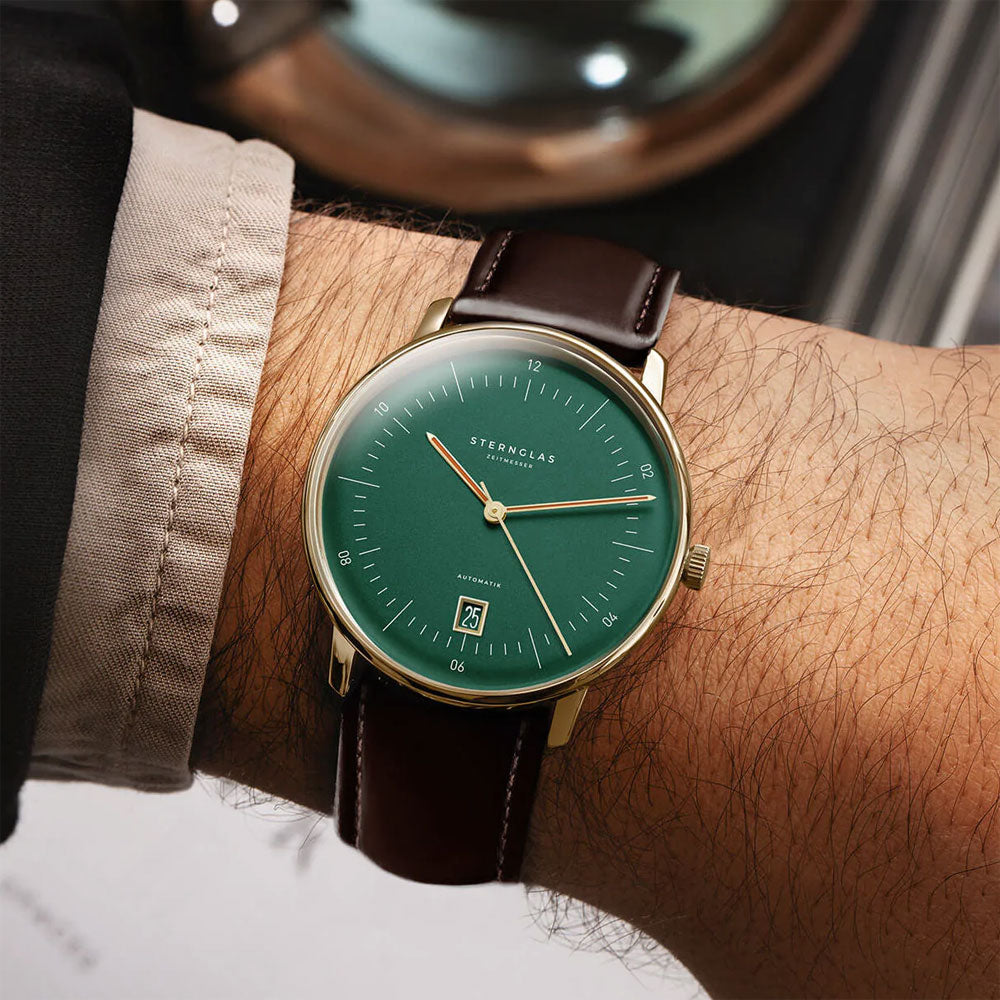 Sternglas NAOS AUTOMATIK Edition CAMBRIDGE 38mm Automatic Watch S02-NAC22-BR01, British Racing Green Dial, Sapphire Crystal, Bridle Dark Brown Leather Strap, 5 ATM Water Resistant