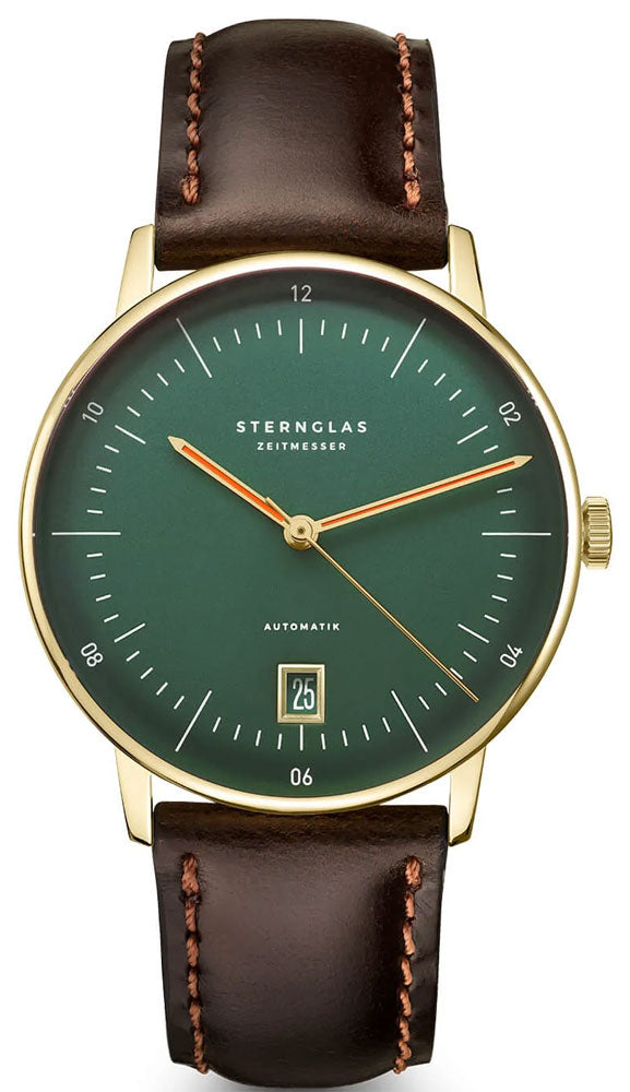 Sternglas NAOS AUTOMATIK Edition CAMBRIDGE 38mm Automatic Watch S02-NAC22-BR01, British Racing Green Dial, Sapphire Crystal, Bridle Dark Brown Leather Strap, 5 ATM Water Resistant