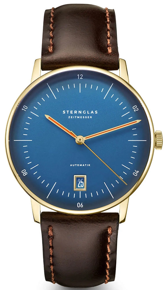 Sternglas NAOS AUTOMATIK Edition CAMBRIDGE 38mm Automatic Watch S02-NAC07-BR01, Royal Blue Dial, Sapphire Crystal, Bridle Dark Brown Leather Strap, 5 ATM Water Resistant
