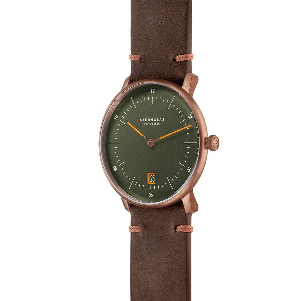 Sternglas NAOS EDITION BRONZE 38mm Automatic Watch S01-NAR19-VI17, Reed Green Dial, Sapphire Crystal, Vintage Mocha Leather Strap, 5 ATM Water Resistant