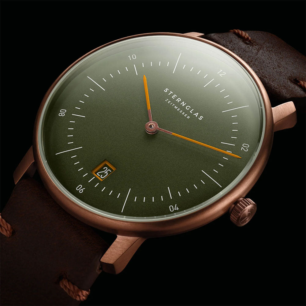 Sternglas NAOS EDITION BRONZE 38mm Automatic Watch S01-NAR19-VI17, Reed Green Dial, Sapphire Crystal, Vintage Mocha Leather Strap, 5 ATM Water Resistant