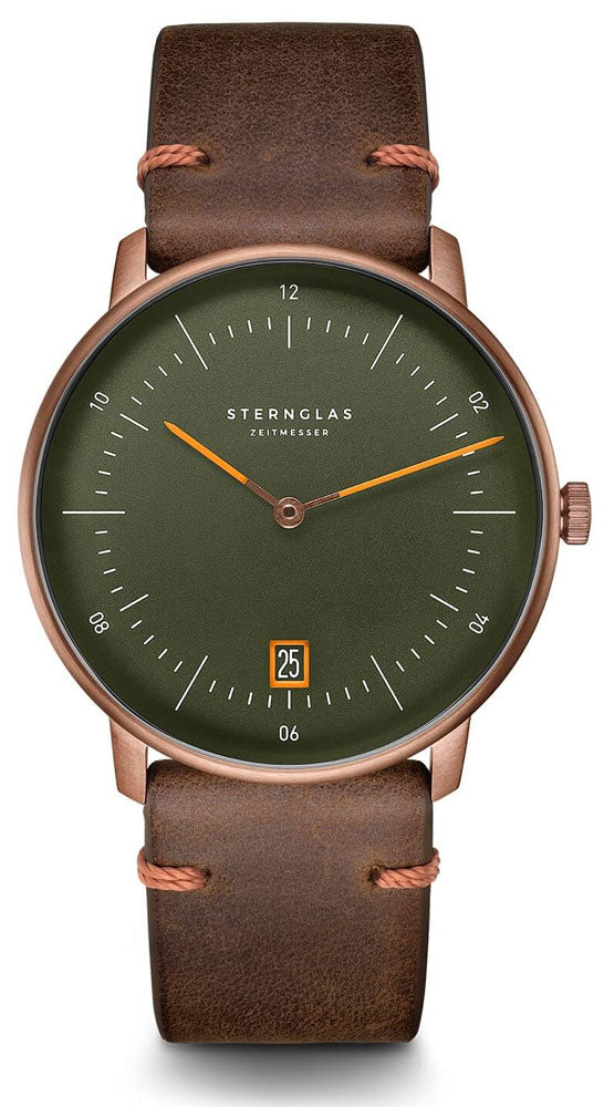 Sternglas NAOS EDITION BRONZE 38mm Automatic Watch S01-NAR19-VI17, Reed Green Dial, Sapphire Crystal, Vintage Mocha Leather Strap, 5 ATM Water Resistant