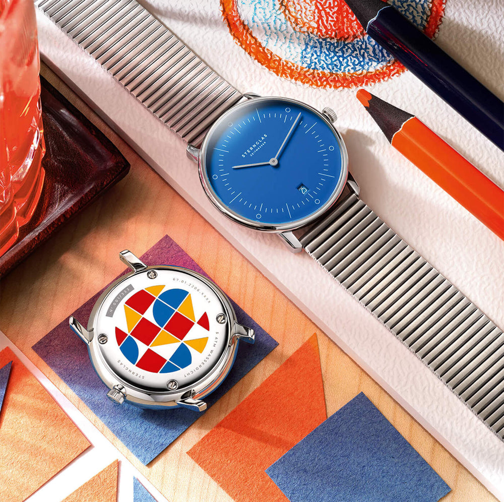 Sternglas NAOS Edition Bauhaus II 38mm Quartz Watch S01-NAF06-ME06, Blue Silver Dial, Sapphire Crystal, Segment Silver Stainless Steel Strap, 5 ATM Water Resistant