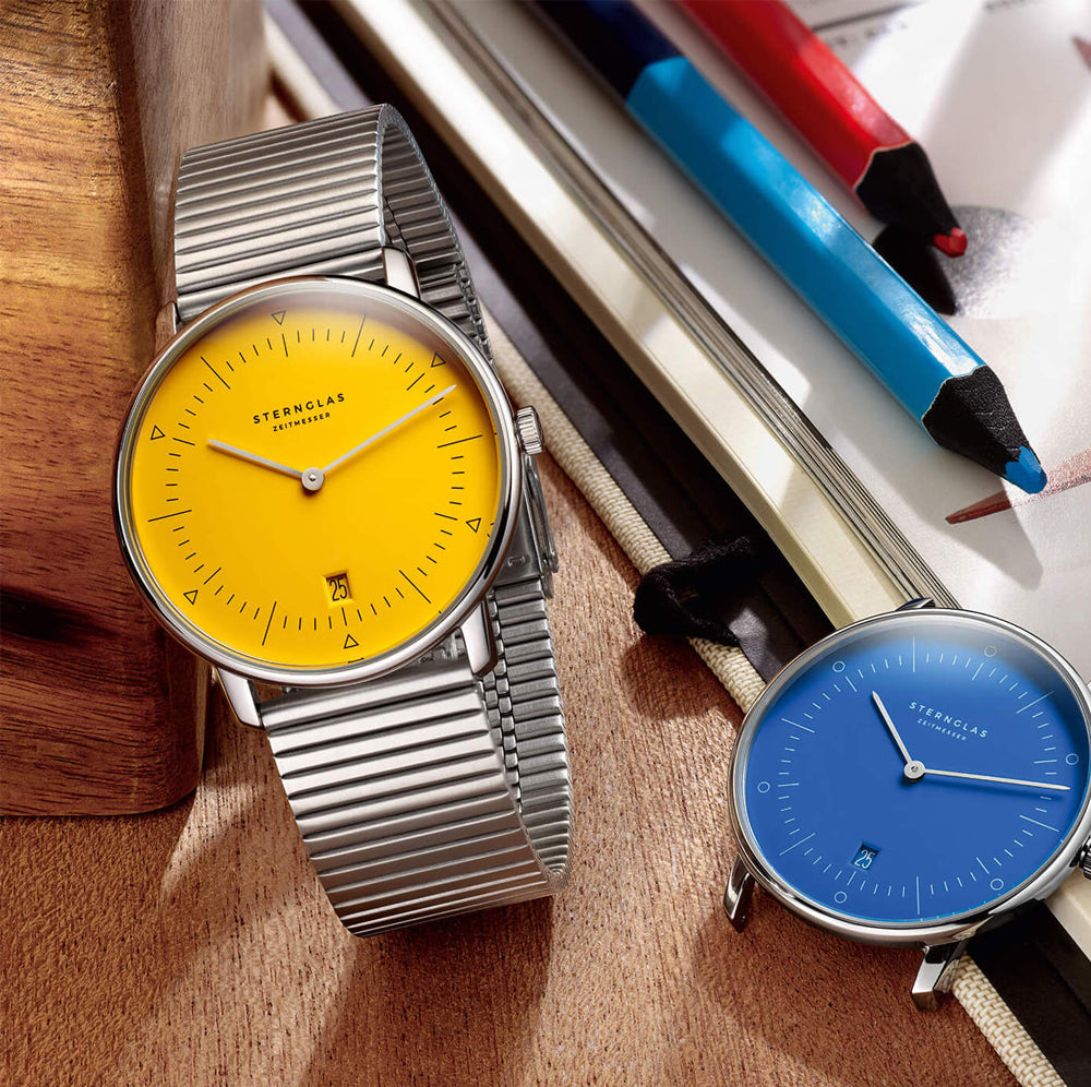 Sternglas NAOS Edition Bauhaus II 38mm Quartz Watch S01-NAF06-ME06, Blue Silver Dial, Sapphire Crystal, Segment Silver Stainless Steel Strap, 5 ATM Water Resistant