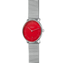 Sternglas NAOS Edition Bauhaus II 38mm Quartz Watch S01-NAF24-ME06, Red Silver Dial, Sapphire Crystal, Segment Silver Stainless Steel Strap, 5 ATM Water Resistant