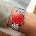 Sternglas NAOS Edition Bauhaus II 38mm Quartz Watch S01-NAF24-ME06, Red Silver Dial, Sapphire Crystal, Segment Silver Stainless Steel Strap, 5 ATM Water Resistant