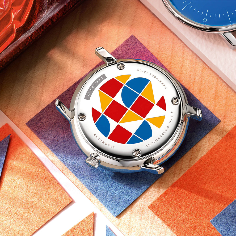 Sternglas NAOS Edition Bauhaus II 38mm Quartz Watch S01-NAF24-ME06, Red Silver Dial, Sapphire Crystal, Segment Silver Stainless Steel Strap, 5 ATM Water Resistant