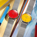 Sternglas NAOS Edition Bauhaus II 38mm Quartz Watch S01-NAF24-ME06, Red Silver Dial, Sapphire Crystal, Segment Silver Stainless Steel Strap, 5 ATM Water Resistant