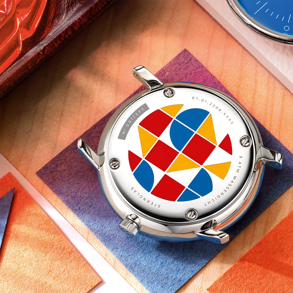 Sternglas NAOS Edition Bauhaus II 38mm Quartz Watch S01-NAF23-ME06, Yellow Silver Dial, Sapphire Crystal, Segment Silver Stainless Steel Strap, 5 ATM Water Resistant