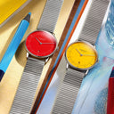 Sternglas NAOS Edition Bauhaus II 38mm Quartz Watch S01-NAF23-ME06, Yellow Silver Dial, Sapphire Crystal, Segment Silver Stainless Steel Strap, 5 ATM Water Resistant
