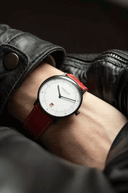 Sternglas NAOS EDITION BAUHAUS III 38mm Watch S01-NAB15-CA02, White Dial, Sapphire Crystal, Red Leather Strap, 5 ATM Water Resistant
