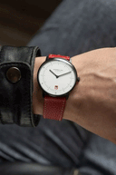Sternglas NAOS EDITION BAUHAUS III 38mm Watch S01-NAB15-CA02, White Dial, Sapphire Crystal, Red Leather Strap, 5 ATM Water Resistant