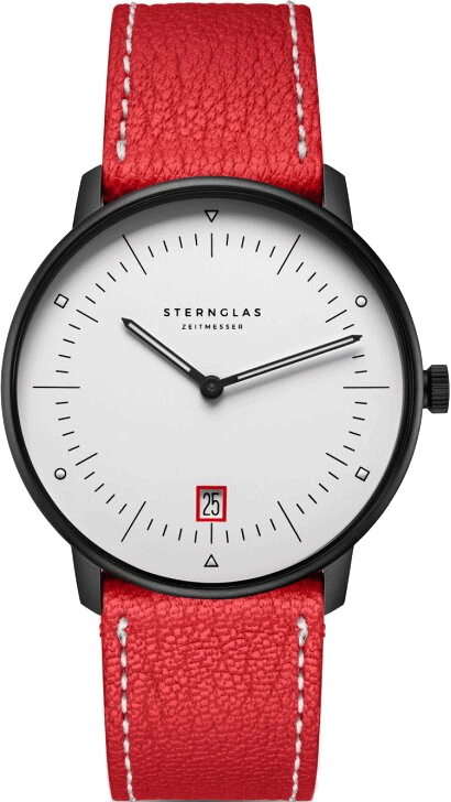 Sternglas NAOS EDITION BAUHAUS III 38mm Watch S01-NAB15-CA02, White Dial, Sapphire Crystal, Red Leather Strap, 5 ATM Water Resistant