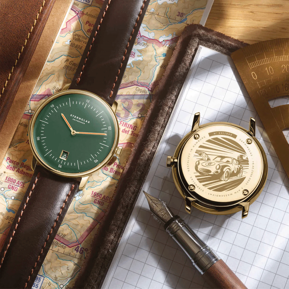 Sternglas NAOS Edition Cambridge 38mm Watch S01-NAC22-BR01, British Racing Green Dial, Sapphire Crystal, Bridle Dark Brown Leather Strap, 5 ATM Water Resistant